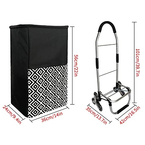 Carrito De Compras Plegable Con Ruedas&Bolsa De Compras Reutilizable Aislada - Carrito De Servicio De Elevación De Escaleras - Carrito Liviano E Impermeable (Blanco&Negro)