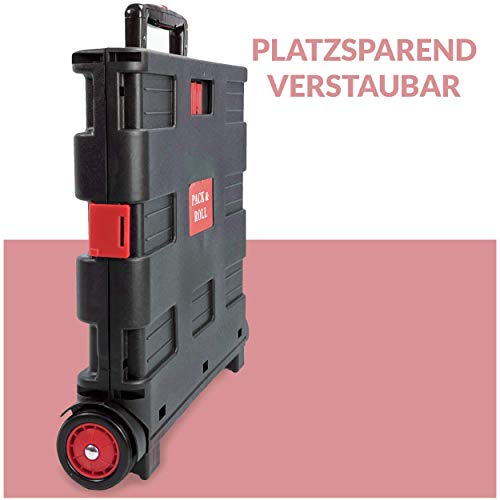 Carrito de la Compra Plegable con 2 Ruedas - hasta 35 kg de Carga - Asa de Aluminio Extensible - Multiusos - Color Rojo