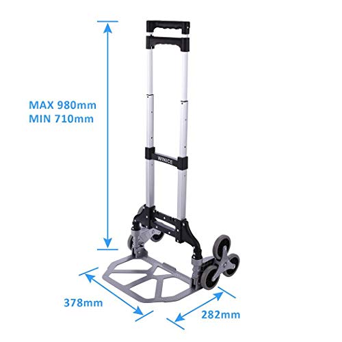 Carro para subir escaleras, carro plegable portátil, carro de 75 kg de capacidad, carro de mano para subir escaleras todo terreno con cordón elástico, resistente con 6 ruedas