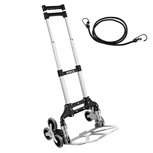 Carro para subir escaleras, carro plegable portátil, carro de 75 kg de capacidad, carro de mano para subir escaleras todo terreno con cordón elástico, resistente con 6 ruedas