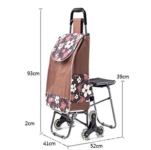 Carro plegable, plegable con asiento para minusválidos, 6 ruedas, carrito de compras, plegable, compacto, para escaleras, resistente al agua, capacidad máxima de 30 kg, empujar/tirar A