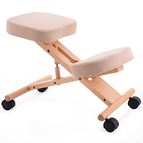 CASART Silla ergonómica para rodillas con estructura de madera ajustable, silla ortopédica para casa, oficina o casa, color beige