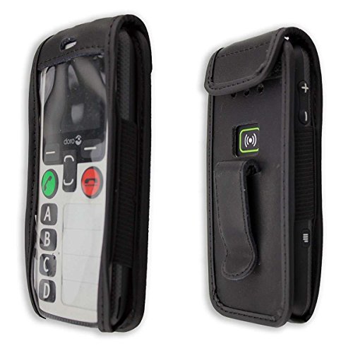 caseroxx Bolsa de Cuero con Clip para el cinturón para Doro Secure 580 / 580IUP, Funda Carcasa de Cuero Real en Negro