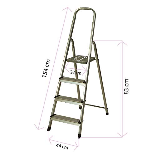 CATTER HOUSE KHG20004 - Escalera de Aluminio 4 Peldaños Alt. Máx. Trabajo 284 cm Plegable con Barandilla