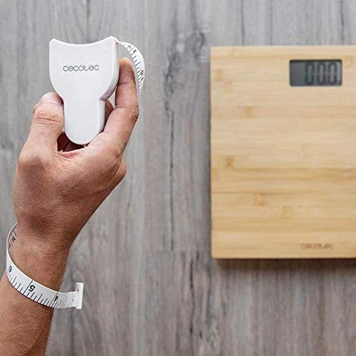 Cecotec Báscula de baño digital Surface Precision 9300 Healthy. Plataforma de bambú (eco-friendly), Pantalla LCD, Capacidad máxima de 180kgr, Lista para usar, Cinta métrica.