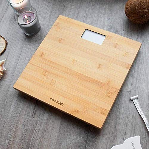 Cecotec Báscula de baño digital Surface Precision 9300 Healthy. Plataforma de bambú (eco-friendly), Pantalla LCD, Capacidad máxima de 180kgr, Lista para usar, Cinta métrica.