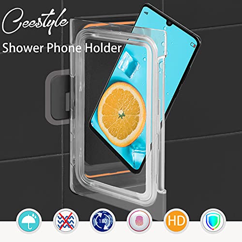 Ceestyle Funda de teléfono de Ducha para teléfono móvil,Soporte de teléfono Impermeable para baño con rotación de 180°, teléfonos de Menos de 7 Pulgadas, para baño, Cocina, Maquillaje (Negro)