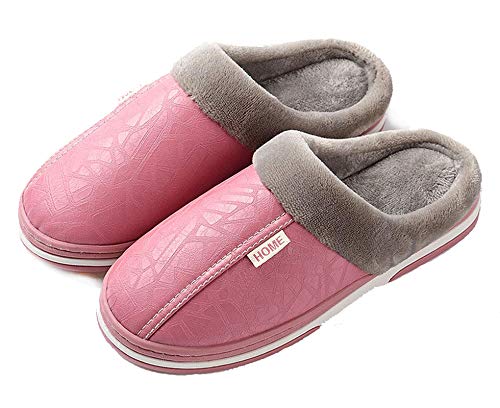 CELANDA Zapatillas de Estar por casa para Mujer Impermeables de PU Pantuflas Térmicos de Invierno Suave Algodón Casa Zapatos Cómodo Y Antideslizante (A Rosa 38/39 EU=Talla fabricante:39/40)