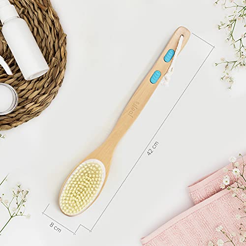 Cepillo de ducha de doble cara, Cepillo de baño, Cepillo ducha para espalda totalmente natural, Cepillo exfoliante corporal de madera con mango largo de 42 cm, cepillo espalda ducha