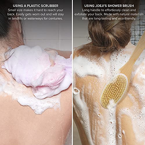 Cepillo de ducha de doble cara, Cepillo de baño, Cepillo ducha para espalda totalmente natural, Cepillo exfoliante corporal de madera con mango largo de 42 cm, cepillo espalda ducha