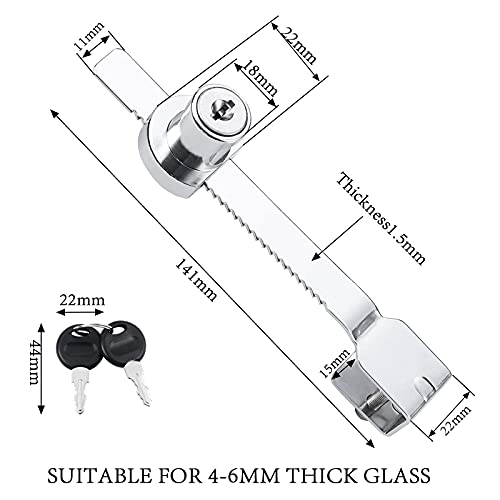 Cerradura Correderas Puertas Cristal, 4 Piezas Cerradura Vitrina Cristal Bloqueos de Escaparate Puerta de Vidrio para Librerías, Vitrinas, Armarios de Almacenamiento, Etc (Una Cerradura y Dos Llaves)