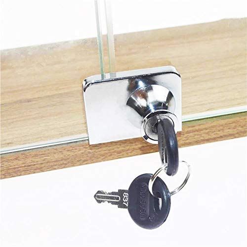 Cerradura de Puerta del Vidrio, Cerradura de seguridad para puerta de cristal de Doble o individual apertura para gabinete, apto para puertas de cristal de 5-8 mm, llave separada sin perforación