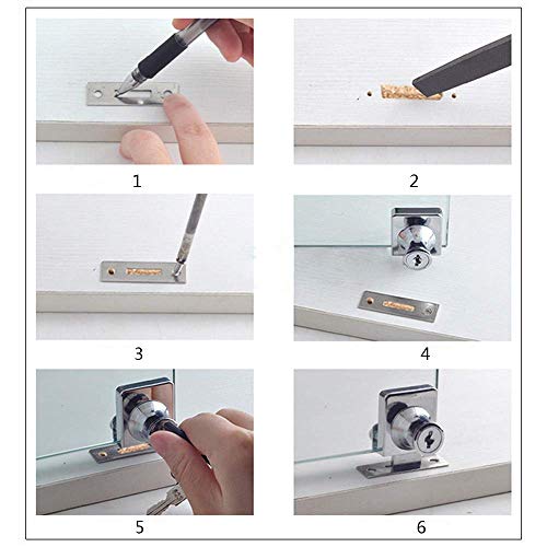 Cerradura para Vitrina de Vidrio, 4 piezas Puerta de vidrio Gabinete de exhibición Cerradura de seguridad para puerta de vidrio de 5-8 mm (0.2-0.31") sin taladrar con 8 llaves