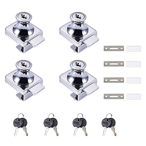 Cerradura para Vitrina de Vidrio, 4 piezas Puerta de vidrio Gabinete de exhibición Cerradura de seguridad para puerta de vidrio de 5-8 mm (0.2-0.31") sin taladrar con 8 llaves