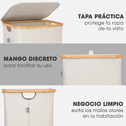 Cesta de ropa sucia con tapa plegable con bolsas ropa extraíble 100 l beige - Cesto Colada ropa sucia estrecho grande bambu - Canasto Cestos para la ropa sucia - Cesta para la colada laundry basket