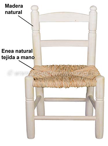 Cesteria Aparici Silla Infantil Acabado Madera Natural. Asiento de 30x30 cm y 24cm de Alto. Respaldo de 50cm.