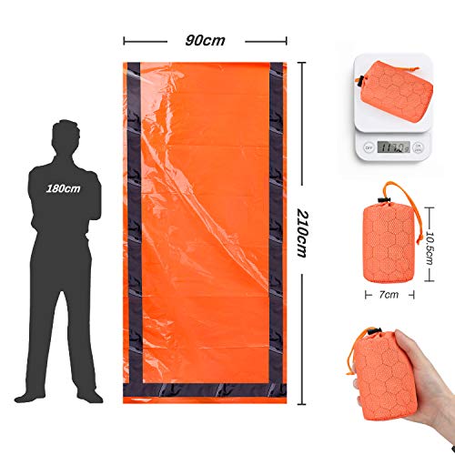 CestMall Saco de Emergencia Dormir, Ligero y Reutilizable para Acampar Supervivencia Al Aire Libre, Equipo de Supervivencia Impermeable para Exteriores, Senderismo, Acampada -Brillante Naranja