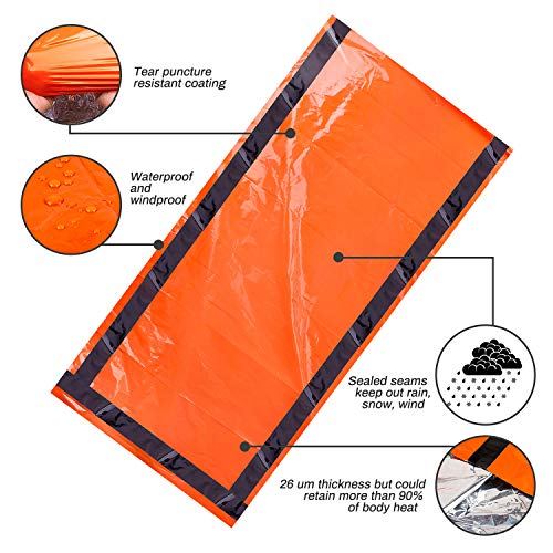 CestMall Saco de Emergencia Dormir, Ligero y Reutilizable para Acampar Supervivencia Al Aire Libre, Equipo de Supervivencia Impermeable para Exteriores, Senderismo, Acampada -Brillante Naranja