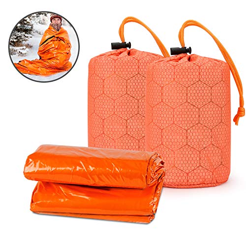 CestMall Saco de Emergencia Dormir, Ligero y Reutilizable para Acampar Supervivencia Al Aire Libre, Equipo de Supervivencia Impermeable para Exteriores, Senderismo, Acampada -Brillante Naranja