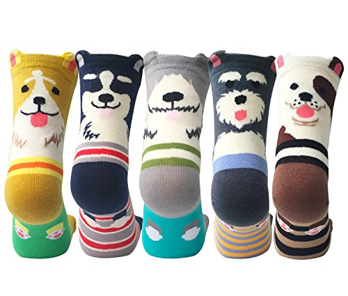 Chalier 5 Pares de Calcetines Mujer Divertidos Originales Animales Lindos Estampados Ocasionales de Algodón para Niña y Mujer