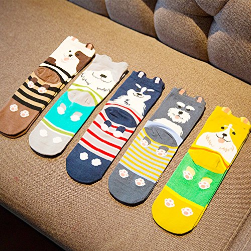 Chalier 5 Pares de Calcetines Mujer Divertidos Originales Animales Lindos Estampados Ocasionales de Algodón para Niña y Mujer