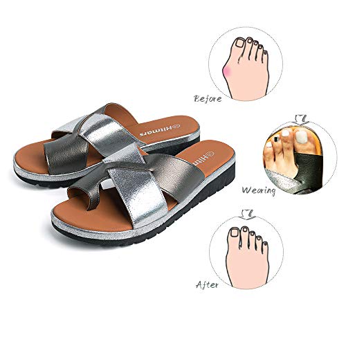 Chanclas Mujer Cuña Sandalias Plataforma Ortopédico Sandals Vestir Fiesta Zapatillas Punta Abierta Caminando Casual Tacón 3.9cm 2-Gris EU35