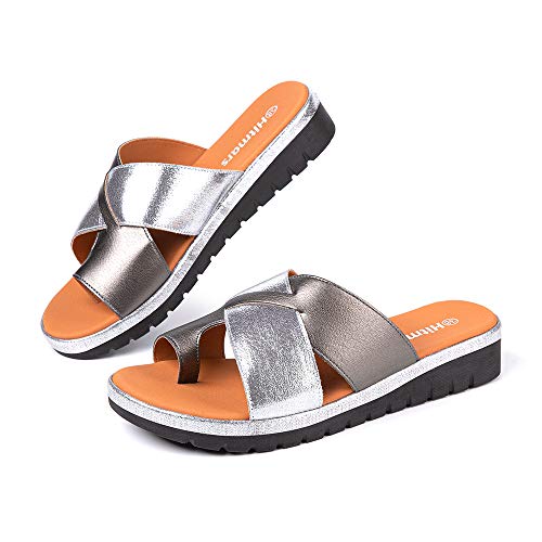 Chanclas Mujer Cuña Sandalias Plataforma Ortopédico Sandals Vestir Fiesta Zapatillas Punta Abierta Caminando Casual Tacón 3.9cm 2-Gris EU35