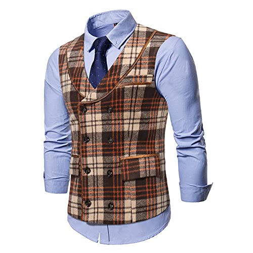 Chaqueta Hombre Otoño Invierno Slim Fit Negocios Boda Vintage Cuadros Hombre Traje Chalecos Moderna Urbana Sin Mangas Solapa Solo Pecho/Doble Botonadura Hombre Invierno Chaleco