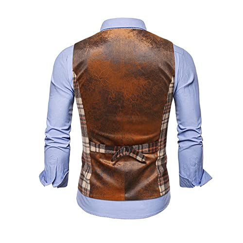 Chaqueta Hombre Otoño Invierno Slim Fit Negocios Boda Vintage Cuadros Hombre Traje Chalecos Moderna Urbana Sin Mangas Solapa Solo Pecho/Doble Botonadura Hombre Invierno Chaleco