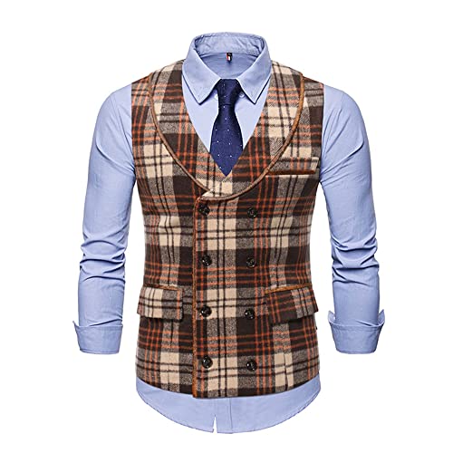 Chaqueta Hombre Otoño Invierno Slim Fit Negocios Boda Vintage Cuadros Hombre Traje Chalecos Moderna Urbana Sin Mangas Solapa Solo Pecho/Doble Botonadura Hombre Invierno Chaleco