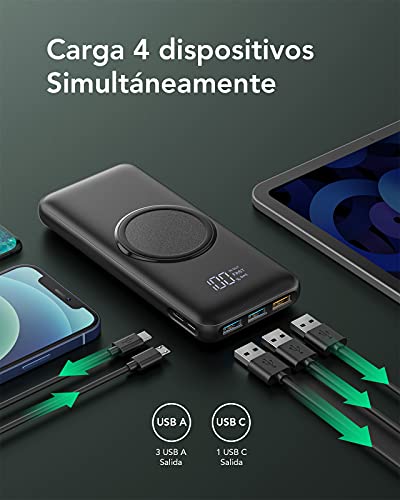 Charmast Batería Externa Inalámbrica 20000mAh Power Bank Wireless 22.5w Cargador Carga Rápida 20W PD 3.0 USB C 2 Entradas y 4 Salidas Compatible con iPhone 13/12/11/X/XS/XR Samsung Más