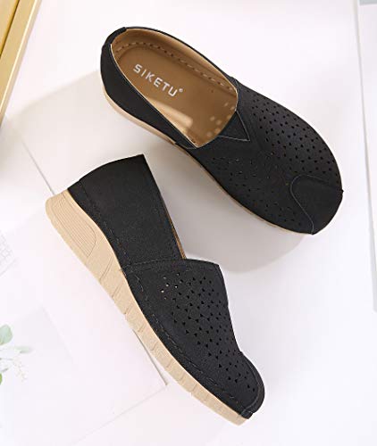 ChayChax Mujer Mocasines Plataforma Casual Zapatos de Cuña Comodos Ligero Loafers Primavera Verano,Negro,37,Mujer