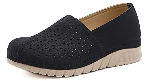 ChayChax Mujer Mocasines Plataforma Casual Zapatos de Cuña Comodos Ligero Loafers Primavera Verano,Negro,37,Mujer