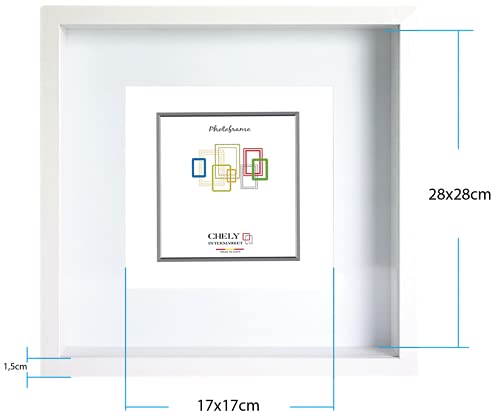 CHELY INTERMARKET | 21D1C | Marcos con Profundidad 28x28cm | MOD-3509 | (Blanco) (Medida Interior de paspartú 12x12cm) | El Marco Queda al Nivel de la Pared.(3509-28x28-1,10)