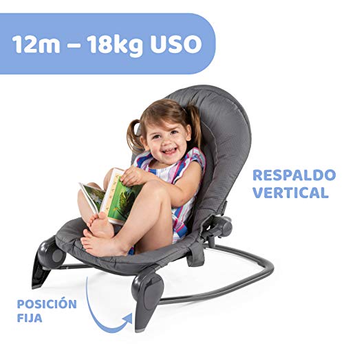 Chicco Hooplà Hamaca para Bebé de 0 Meses a 18 kg, Balancín y Silla de Bebés y Niños con Arco de Juegos, Respaldo Ajustable y Cojín Reductor, Compacta - Color Gris (Moon Grey)