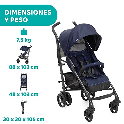 Chicco Liteway 3 Silla Paseo Ligera y Plegable desde 0 Meses hasta 22 Kg, Carrito de Bebé Compacto y Reclinable, Posición para Dormir, Cierre Tipo Paraguas y Capota Convertible, Color Azul (India Ink)