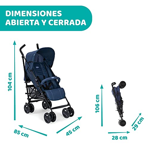 Chicco London Silla de Paseo Ligera y Plegable desde 0 Meses hasta 15 Kg, Carrito de Bebé Compacto y Reclinable con Apoyabrazos, Posición para Dormir, Cierre Tipo Paraguas, Color Azul (Blue Passion)