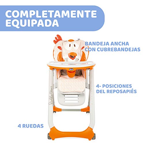 Chicco Polly2Start Trona y Hamaca para Bebés 0 Meses - 3 Años (15 kg), Trona Ajustable, Transformable y Compacta con 4 Ruedas, Respaldo Reclinable - Naranja (Fancy Chicken)