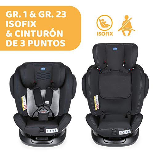 Chicco Unico Plus Silla de Coche ISOFIX Giratoria 360° y Reclinable Bebés de 0-36 kg, Grupo 0+/1/2/3, Niños de 0 a 12 Años, Fácil Instalar, Reposacabezas Ajustable, Reductor para Bebé, Negro (Black)