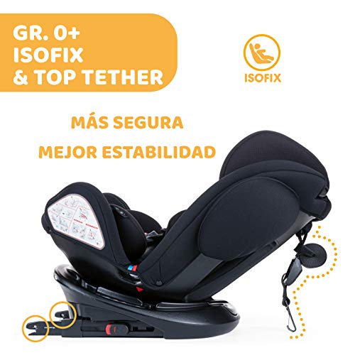 Chicco Unico Plus Silla de Coche ISOFIX Giratoria 360° y Reclinable Bebés de 0-36 kg, Grupo 0+/1/2/3, Niños de 0 a 12 Años, Fácil Instalar, Reposacabezas Ajustable, Reductor para Bebé, Negro (Black)