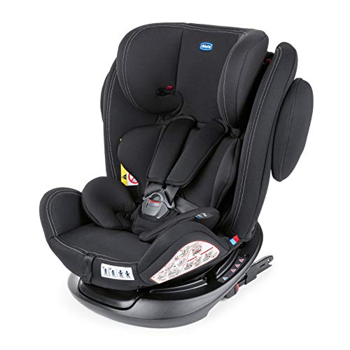 Chicco Unico Plus Silla de Coche ISOFIX Giratoria 360° y Reclinable Bebés de 0-36 kg, Grupo 0+/1/2/3, Niños de 0 a 12 Años, Fácil Instalar, Reposacabezas Ajustable, Reductor para Bebé, Negro (Black)