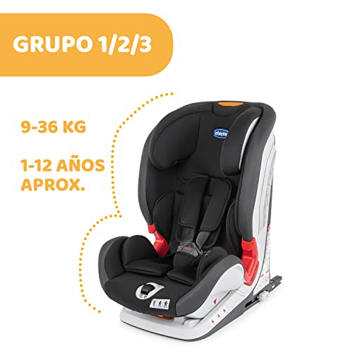 Chicco Youniverse Fix Silla de Coche Reclinable para Bebé 9-36 Kg con Isofix, Grupo 1/2/3 para Niños de 1 a 12 Años, Fácil de Instalar, Reposacabezas Ajustable - Negro (Jet Black)