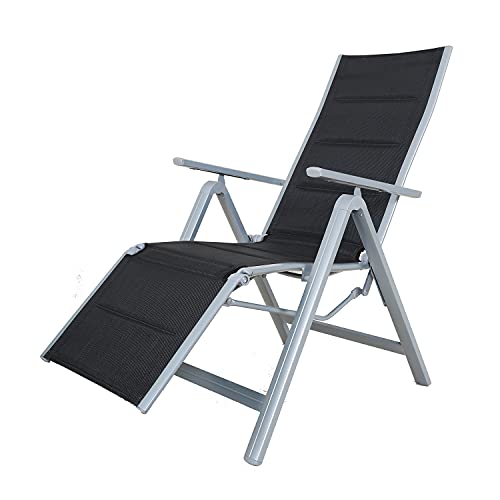 Chicreat - Silla de relax plegable, estructura de aluminio, Plateado/Negro, 67 x 58 x 110cm