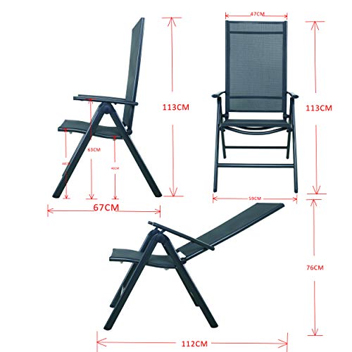 Chicreat Silla plegable de aluminio Korfu, 67 x 59 x 113 cm, Carbón