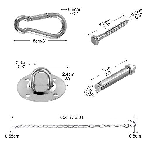 Chihee Kits para Colgar Silla De la Hamaca Ganchos con una Cadena de Acero Inoxidable de 80 cm Sacos de Boxeo Colgantes Capacidad de 200 KG para Uso rudo en Interiores y Exteriores