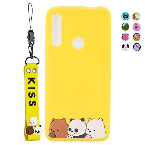 ChoosEU Compatible para Funda Huawei P Smart Z / Y9 Prime 2019 Silicona Dibujos Oso Panda Carcasas para Chicas Mujer Niño, Case Blando Resistente Antigolpes Caso Cordón con Correa - Pandas Amarillos