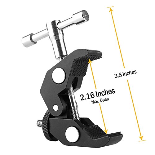 ChromLives Súper Abrazadera Cangrejo de Cámara Abrazadera de la Cámara Fotografía con Tornillo de 1/4'' - 20 a 1/4 '' -20 para Varillas/Luces/Paraguas/Barras Transversales de 15 mm y más
