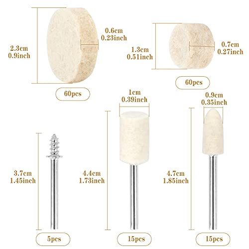 Chudian 155Pcs Ruedas de Pulido Pulir Dremel Rueda de Pulido de Lana con Mango Fieltro Almohadilla de Pulido Lana Fieltro Pulido Rueda para la Herramienta Rotativa Dremel (4 tipos: 25/13/3/mm)