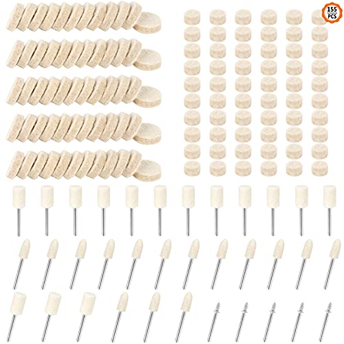 Chudian 155Pcs Ruedas de Pulido Pulir Dremel Rueda de Pulido de Lana con Mango Fieltro Almohadilla de Pulido Lana Fieltro Pulido Rueda para la Herramienta Rotativa Dremel (4 tipos: 25/13/3/mm)