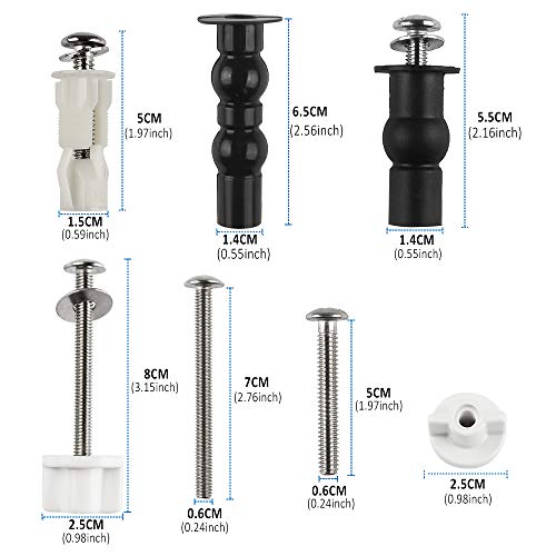 Chudian 5 pares Tornillos para Inodoro, Fijación de Tapas Asiento WC Bisagras Accesorios con Tornillos para Montar y Fijar la Tapa del WC (3pares Blanco + 2pares Negro)